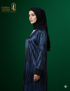 "The Azure Flow Abaya: Modern Artistry Meets Modest Luxury"