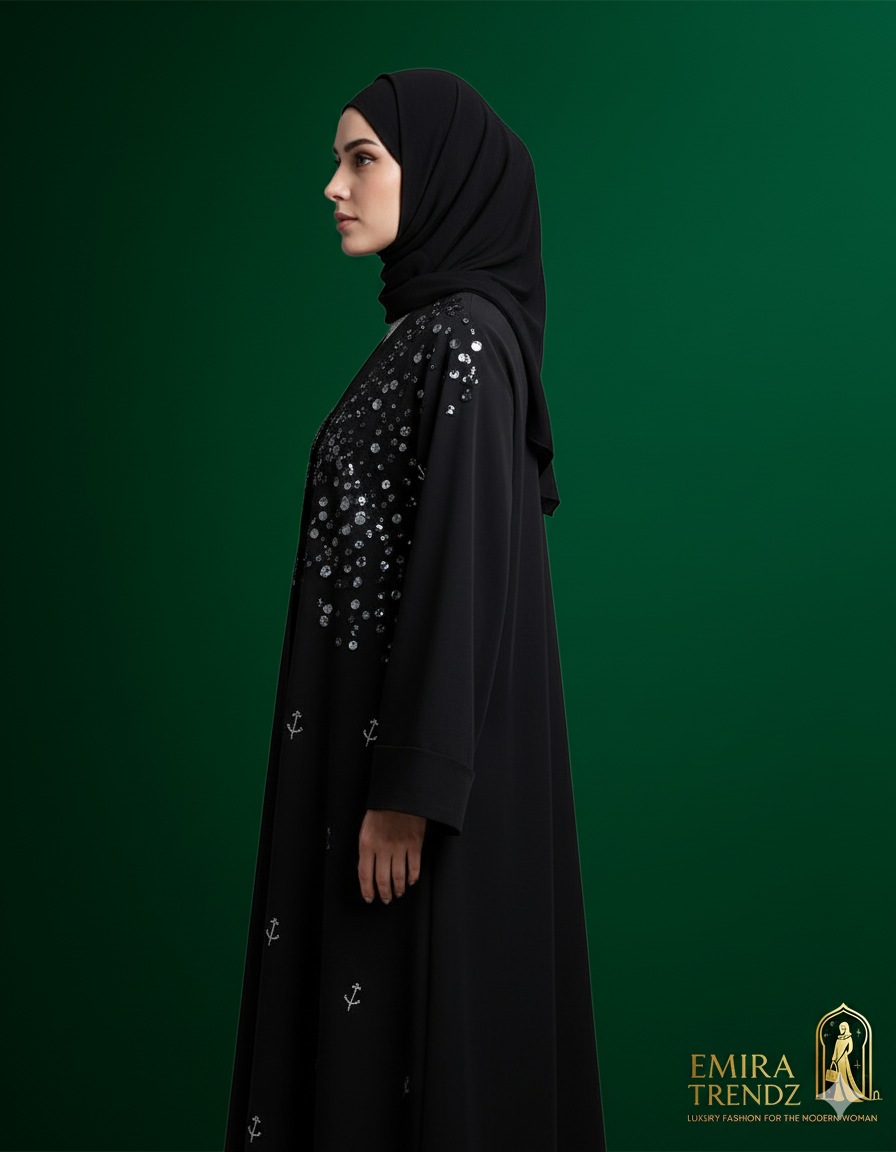 The Shimmering Anchor Abaya: Where Sparkle Meets Steadfast Style